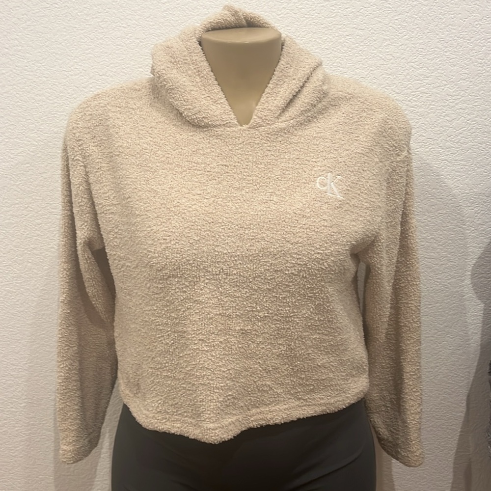 Womens Calvin Klein‎ Size L Sleepwear Off White/Cream Pullover Hoodie.